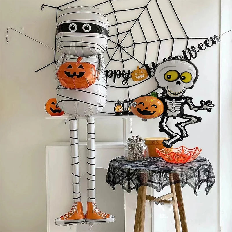 Halloween Balloons 3D Huge Standing Mummy Skull Foil Balloons Helloween Party Decor Supplies Inflatable Ghost Witch Spider